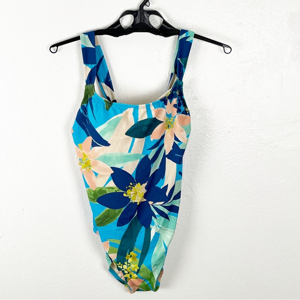 BEACH BETTY One Piece Tropical Floral Back Tie Built In Bra Swimsuit Medium